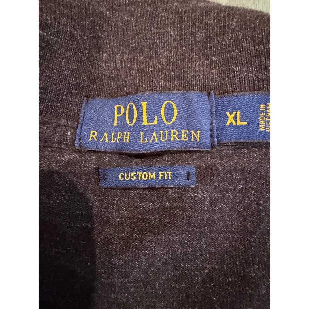Polo Ralph Lauren Mens XL Custom Fit Long Sleeve Polo Shirt Charcoal Grey Purple